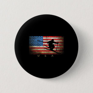 Vintage Usa Skiing American Flag Clic Women Girls 6 Cm Round Badge