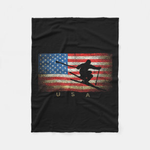 Vintage Usa Skiing American Flag Clic Women Girls  Fleece Blanket