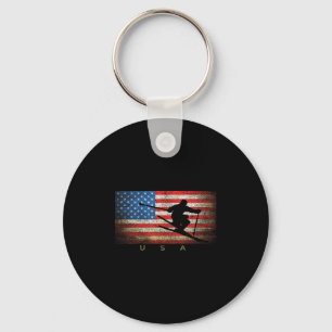 Vintage Usa Skiing American Flag Clic Women Girls Key Ring