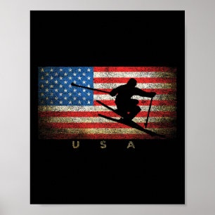Vintage Usa Skiing American Flag Clic Women Girls Poster