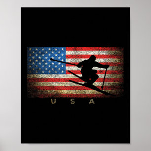 Vintage Usa Skiing American Flag Clic Women Girls  Poster