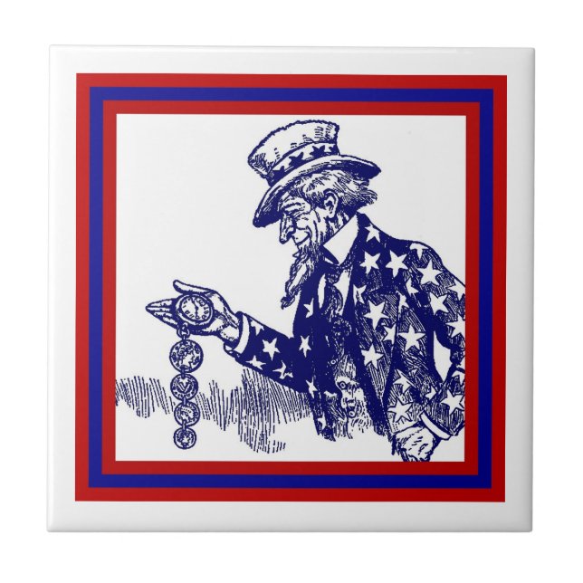 Vintage USA Uncle Sam Time Watch Military Tile (Front)