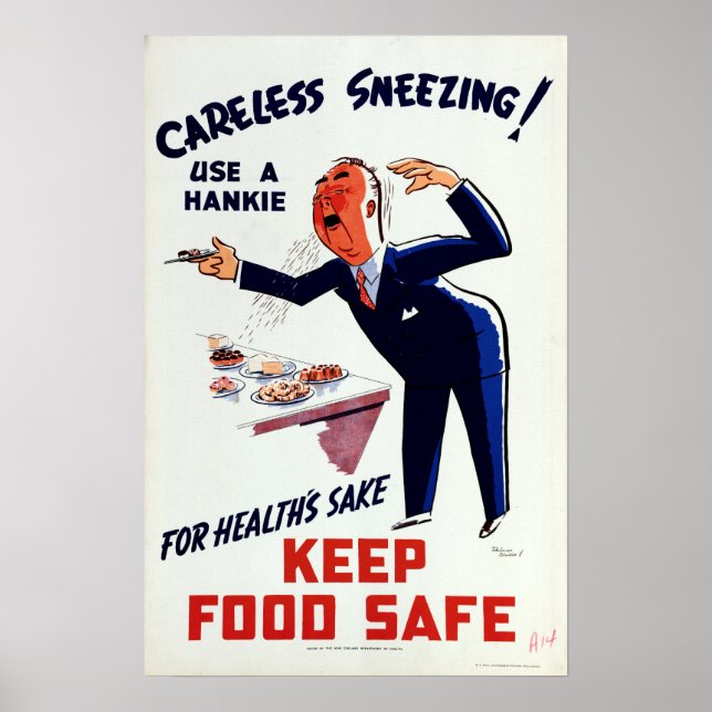 Vintage Use a Hankie Sneezing Health Food Safety Poster (Front)