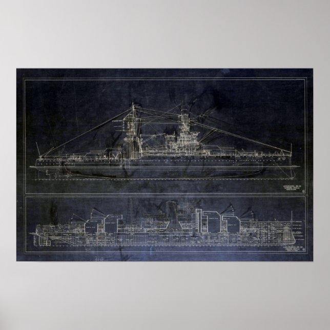 Vintage USS Arizona Blueprints Poster (Front)