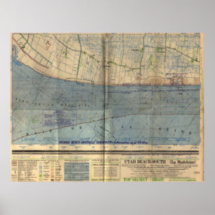 Vintage Utah Beach D-Day Invasion Map (1944) Poster