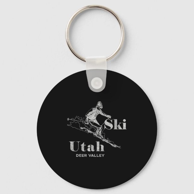 Vintage Utah Deer Valley Skiing Tee  Key Ring (Front)