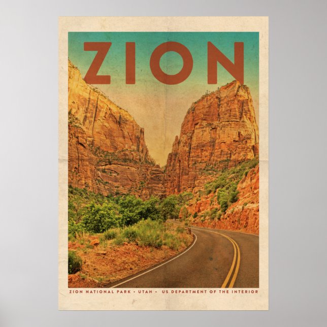 Vintage Utah Zion National Park Travel Poster (Front)