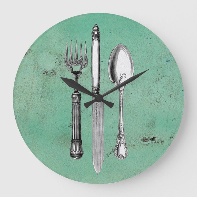Vintage Utensil Art Large Clock (Front)