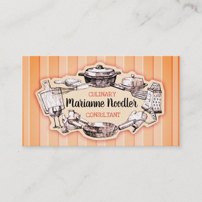 Vintage utensils chef catering business card (Front)