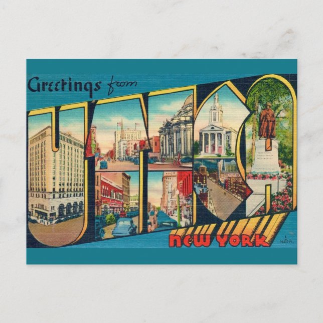 Vintage Utica New York Greeting Postcard (Front)