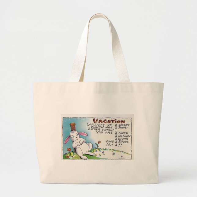 Vintage Vacation Humour Rabbit Large Tote Bag (Front)