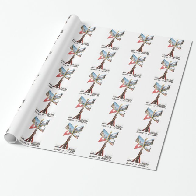 Vintage Vacation in Switzerland Wrapping Paper (Unrolled)