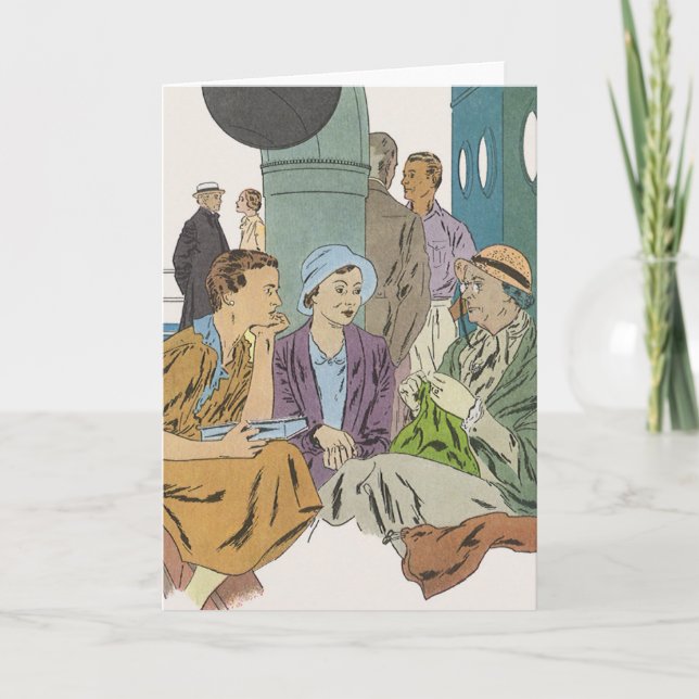 Vintage Vacation, Passengers Cruise Ship on Deck Card (Front)