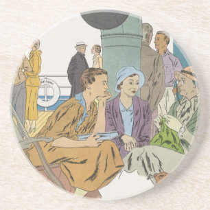 Vintage Vacation, Passengers Cruise Ship on Deck Coaster
