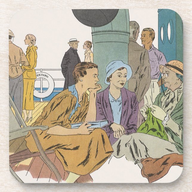 Vintage Vacation, Passengers Cruise Ship on Deck Coaster (Front)