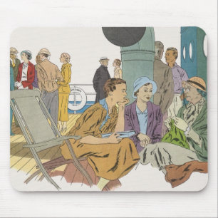 Vintage Vacation, Passengers Cruise Ship on Deck Mouse Mat