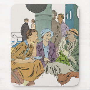 Vintage Vacation, Passengers Cruise Ship on Deck Mouse Mat