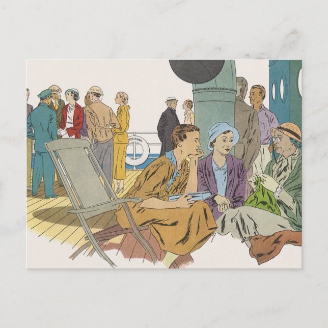 Vintage Vacation, Passengers Cruise Ship on Deck Postcard (Front)