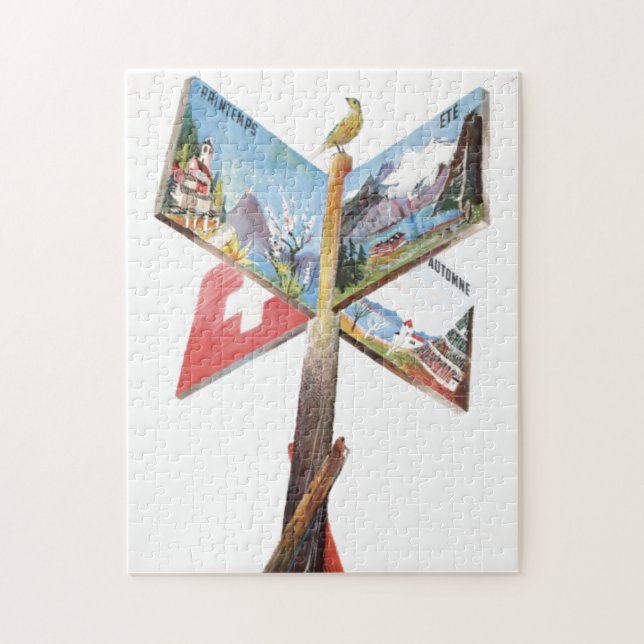 Vintage Vacation Switzerland Travel Illustration Jigsaw Puzzle (Vertical)