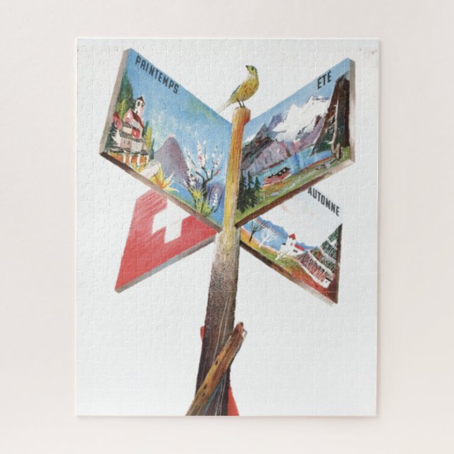 Vintage Vacation Switzerland Travel Illustration Jigsaw Puzzle (Vertical)