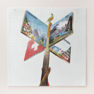 Vintage Vacation Switzerland Travel Illustration Jigsaw Puzzle