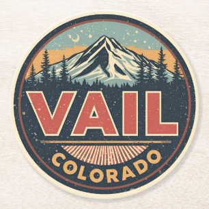 vintage Vail colorado outdoor cable car souvenirs Round Paper Coaster