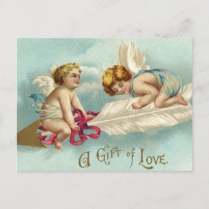 Vintage Valentine Angel Cherubs Holiday Postcard