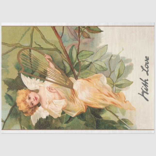 Vintage Valentine Angel with Golden Harp Tissue Paper (Front)