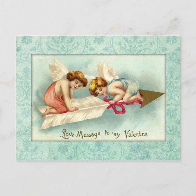 Vintage Valentine Angels Holiday Postcard (Front)