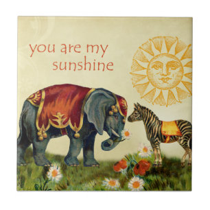 Vintage Valentine Animals in Love Collage Tile