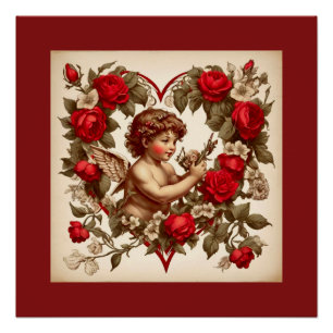 Vintage Valentine art love cupid Poster