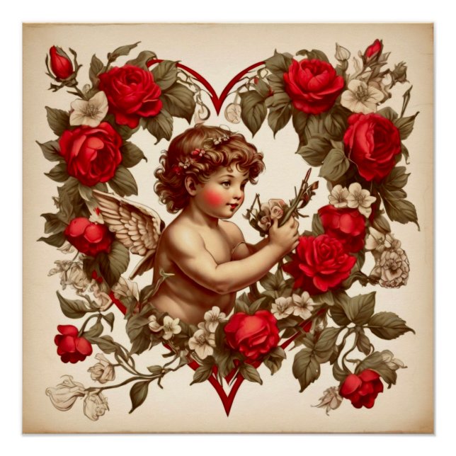 Vintage Valentine art love cupid Poster (Front)