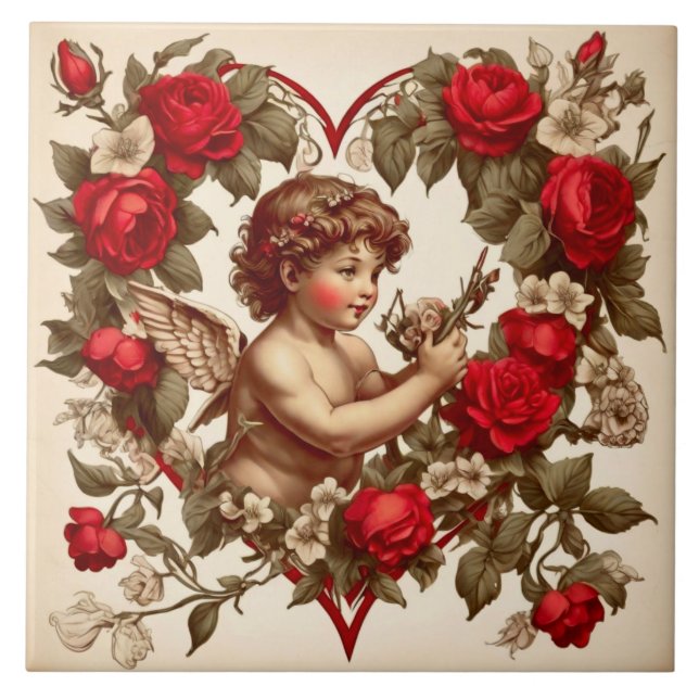 Vintage Valentine art love cupid Tile (Front)