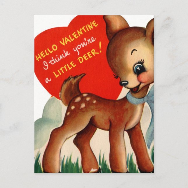 Vintage Valentine Baby Deer Holiday Postcard (Front)