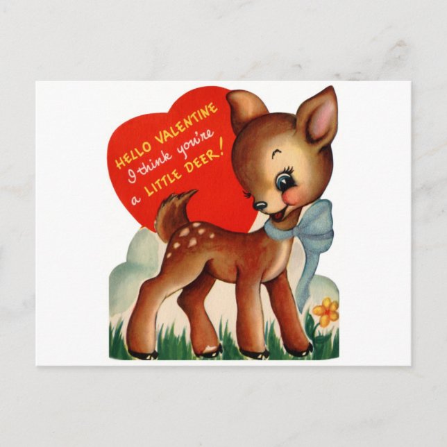 Vintage Valentine Baby Deer Holiday Postcard (Front)