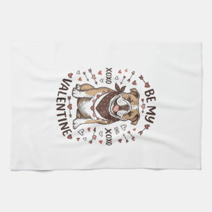 Vintage Valentine Bulldog XOXO Shirt Design_1 Tea Towel