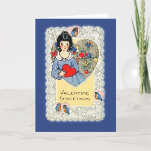 Vintage Valentine Card with Bluebirds