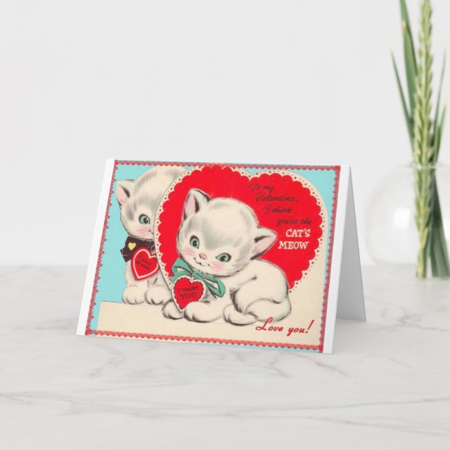 Vintage Valentine Cats Holiday Card (Front)