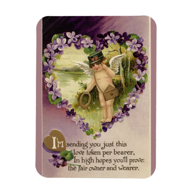 Vintage Valentine Cherub and Violets Magnet (Vertical)