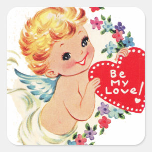 Vintage Valentine Cherub Angel Be My Love Square Sticker
