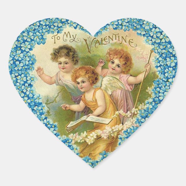 Vintage Valentine Cherub Heart Stickers (Front)