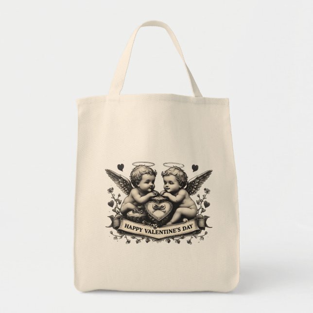 Vintage Valentine Cherub Tote Bag | Romantic Angel (Front)