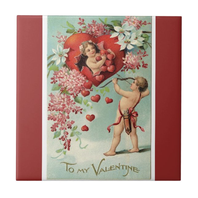 Vintage Valentine Cherubs and Hearts Tile (Front)