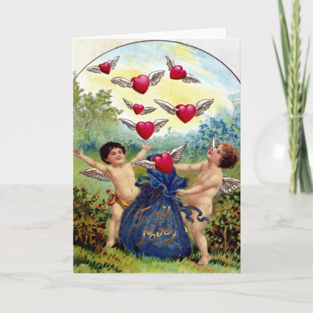 Vintage Valentine Cherubs Holiday Card (Front)