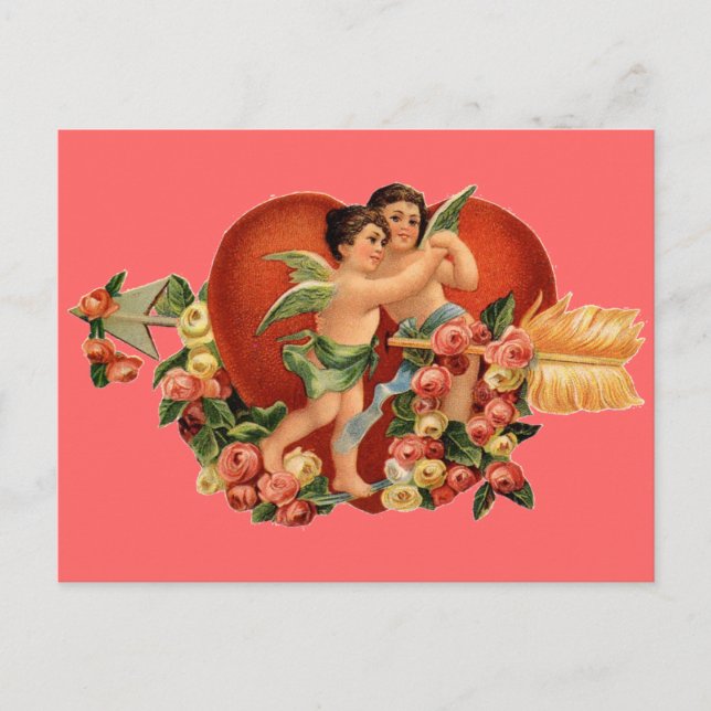 Vintage Valentine Cherubs Holiday Postcard (Front)