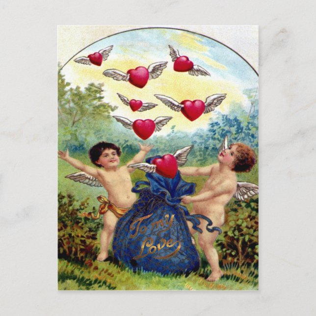Vintage Valentine Cherubs Holiday Postcard (Front)
