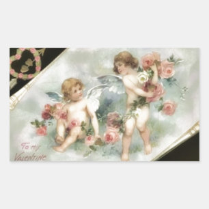 Vintage Valentine Cherubs Rectangular Sticker