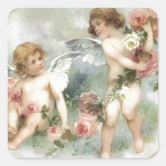 Vintage Valentine Cherubs Square Sticker