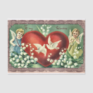 Vintage Valentine Cherubs White Flowers and Doves Tissue Paper