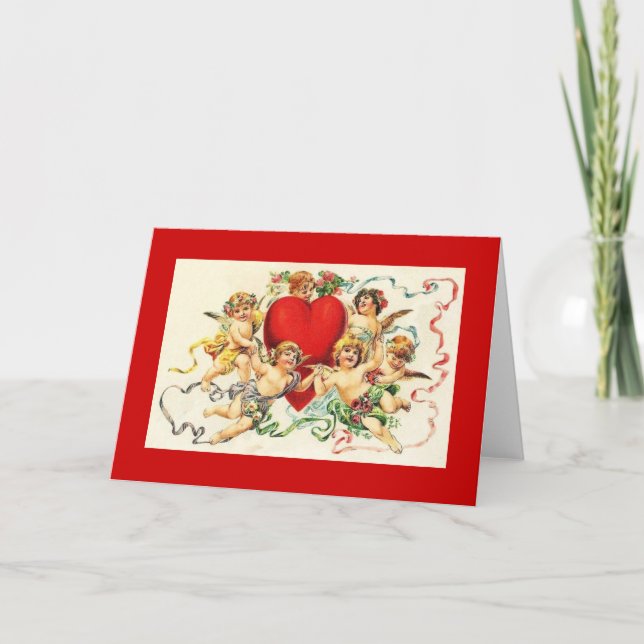 Vintage Valentine Cherubs with Heart Holiday Card (Front)